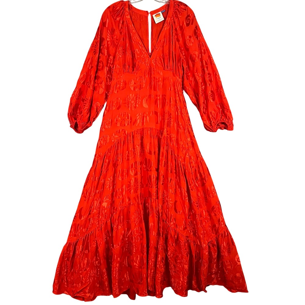 Farm Rio for Anthropologie Jacquard Maxi Dress Womens‎ S V Neck Wedding Guest